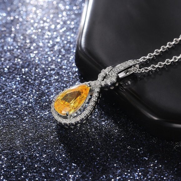 🎊Water Drop CZ Dazzling Noble Yellow Gemstone Hollow Necklace, EVGG1110 - Picture 1 of 6